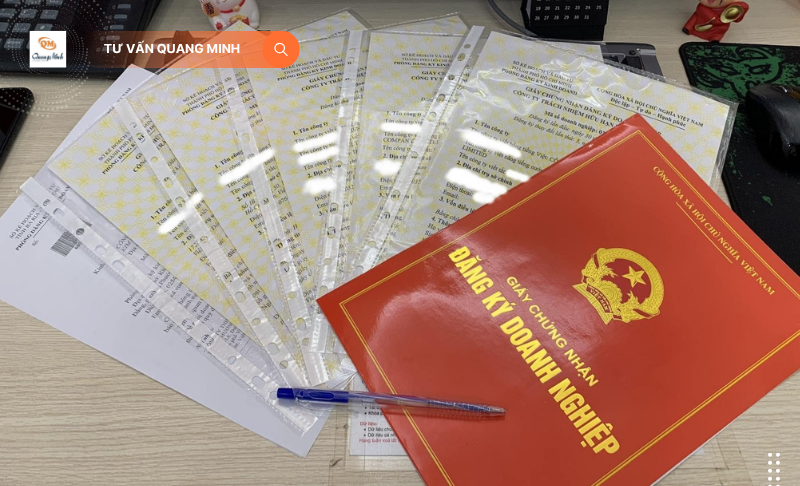Mẫu giấy chứng nhận đăng ký doanh nghiệp công ty mà Tư Vấn Quang Minh đã thực hiện cho khách hàng